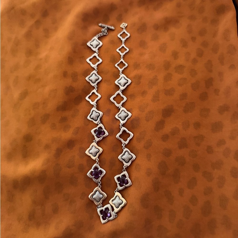 Vintage David Yurman labeled Gold silver amethyst necklace 16” a statement piece